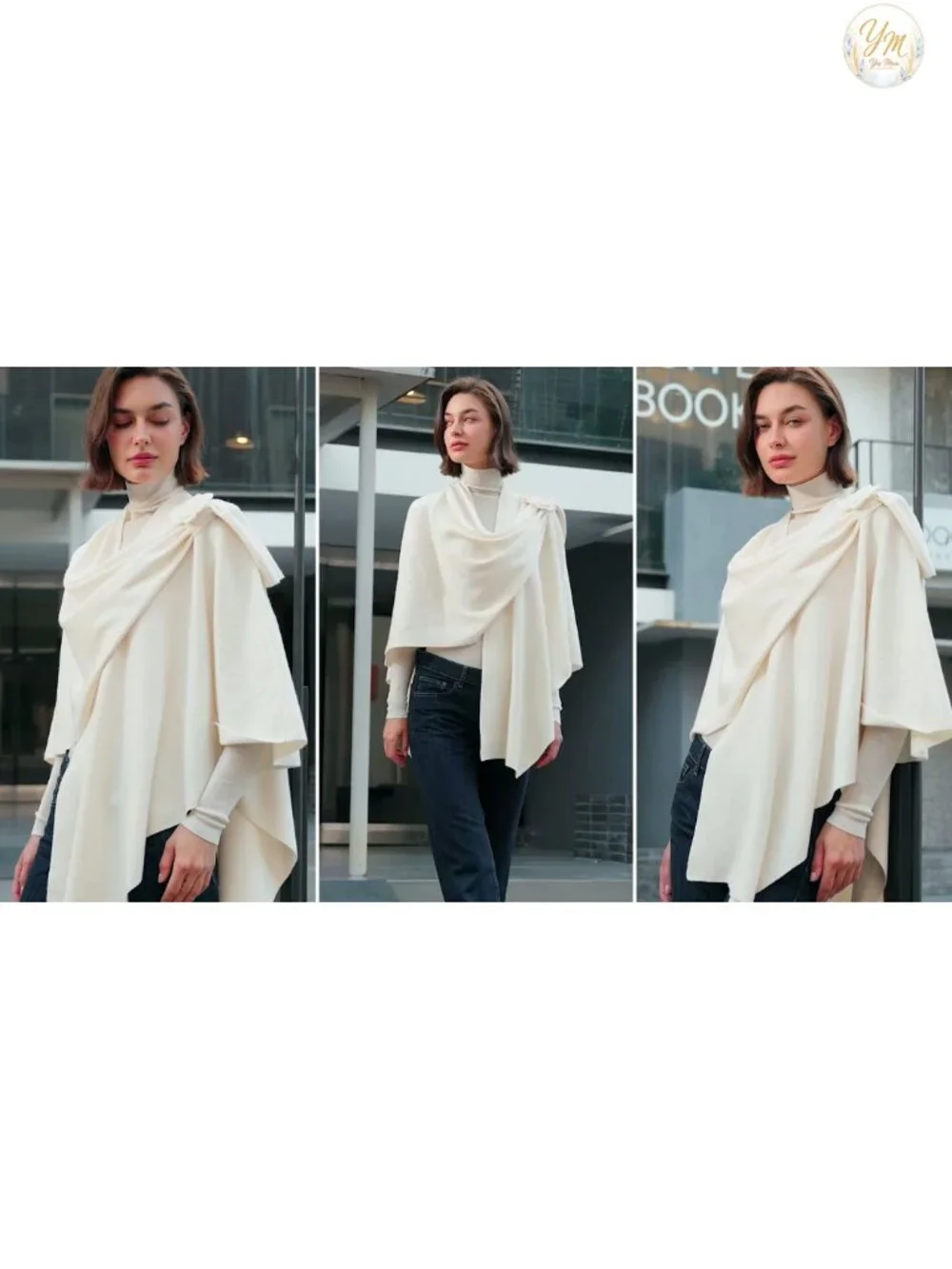 Elegant Cross Front Floral Shawl Wrap Poncho Viscose Blend